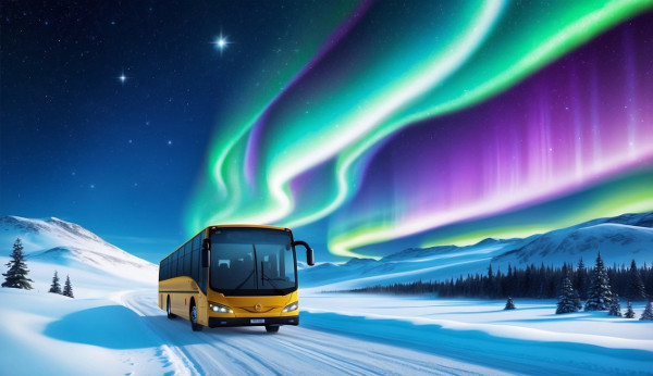 Observing Aurora from bus in Iceland