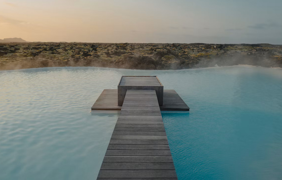 Milky-blue geothermal water at the Blue Lagoon in Iceland