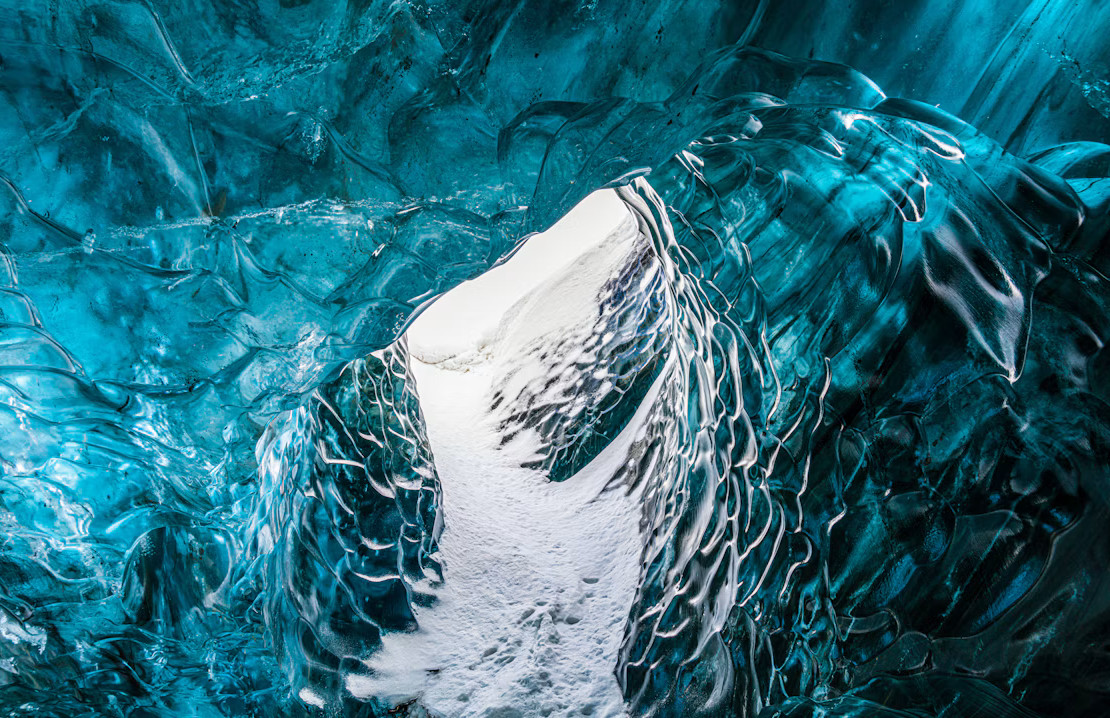 Blue natural ice cave near Jökulsárlón in Iceland