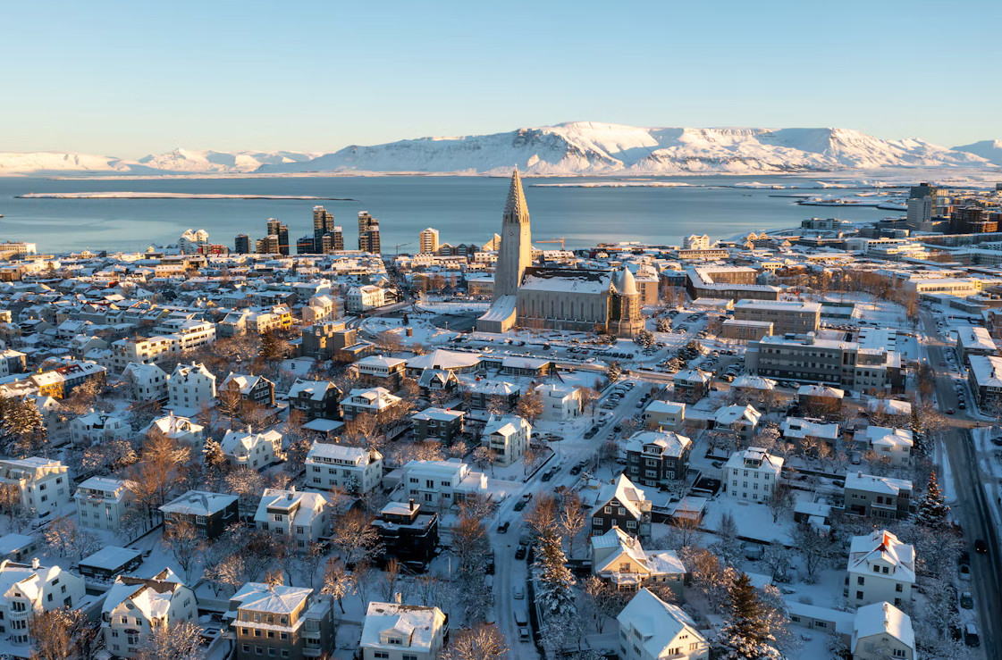 Winter rooftops and cityscape of Reykjavík, Iceland